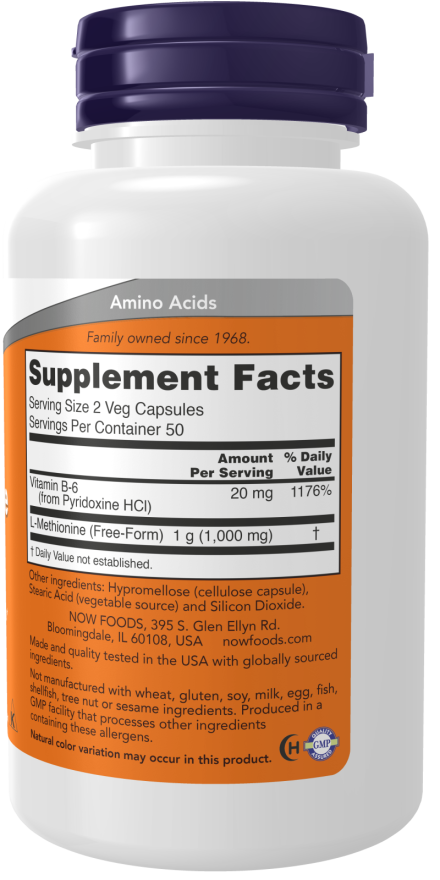 Now Foods L-Methionine 500 mg Veg Capsules