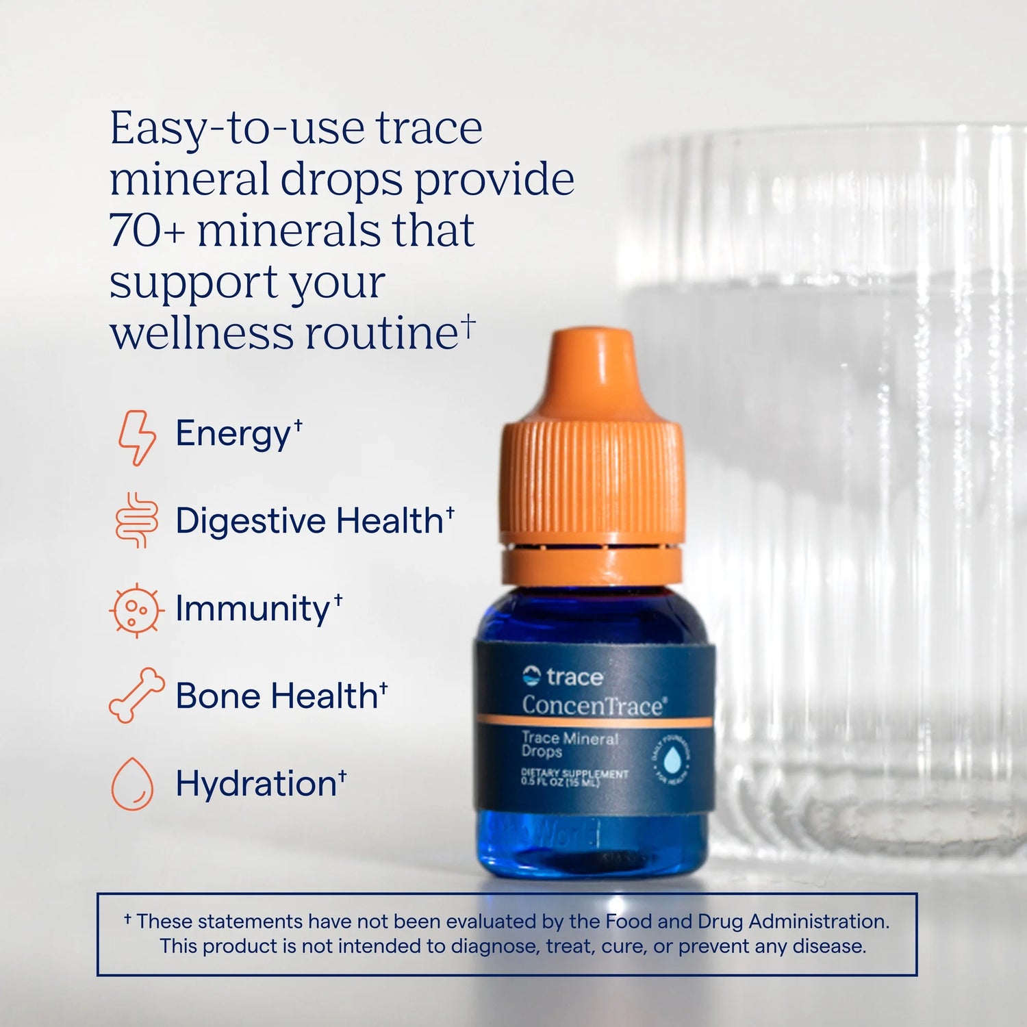 Lifestyle Image: Trace Minerals ConcenTrace trace mineral drops daily supplement bottle