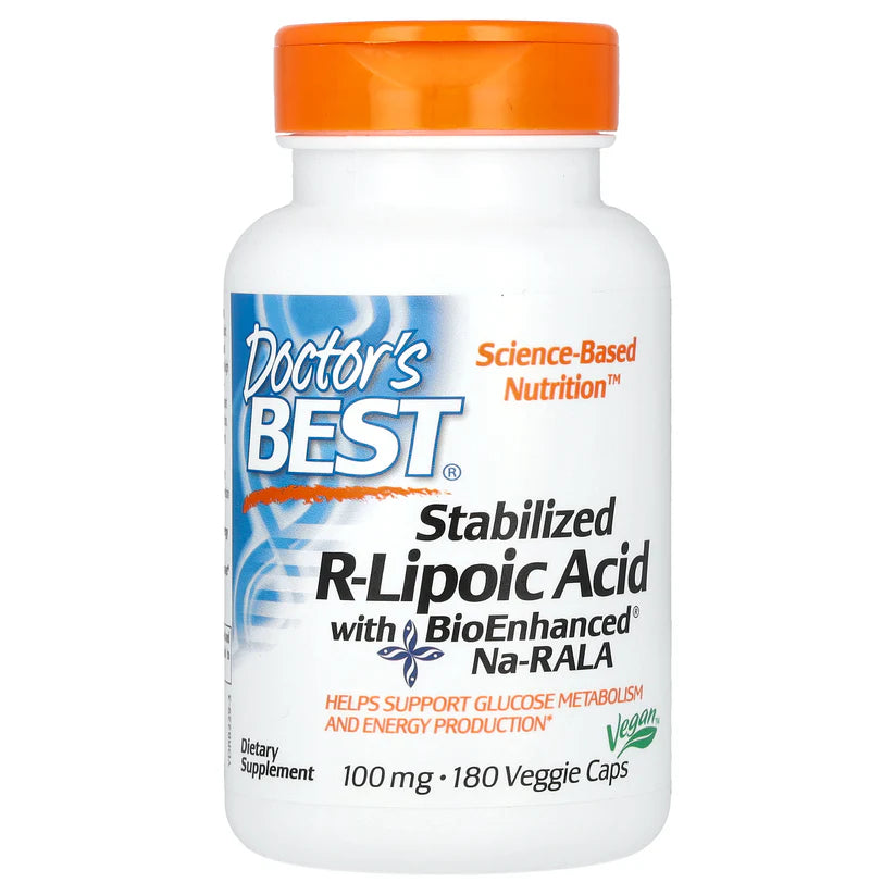 DOCTOR'S BEST Stabilized R-Lipoic Acid  BioEnhanced Na-RALA, 100mg - 180 vcaps
