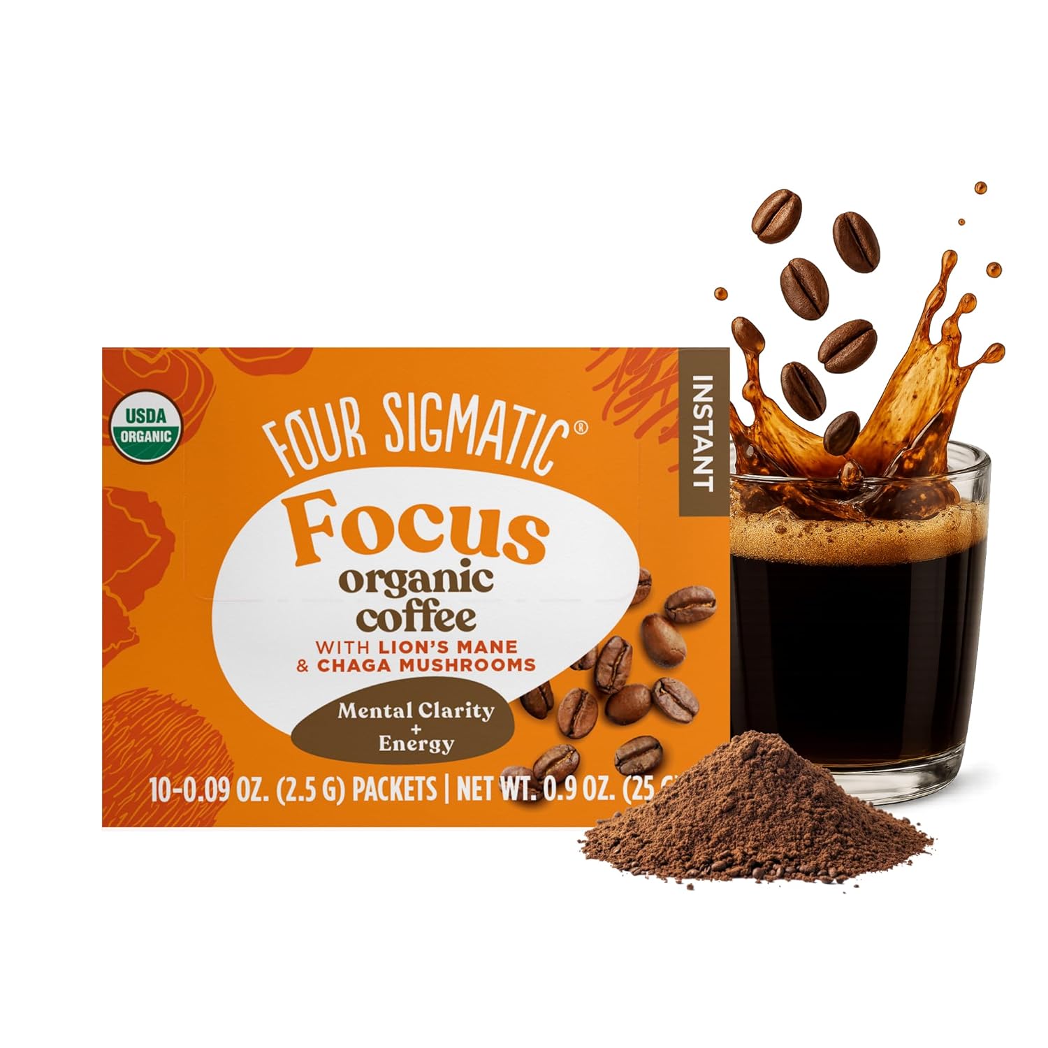 Four Sigmatic Organic Instant Coffee 10 packets front packaging on white background