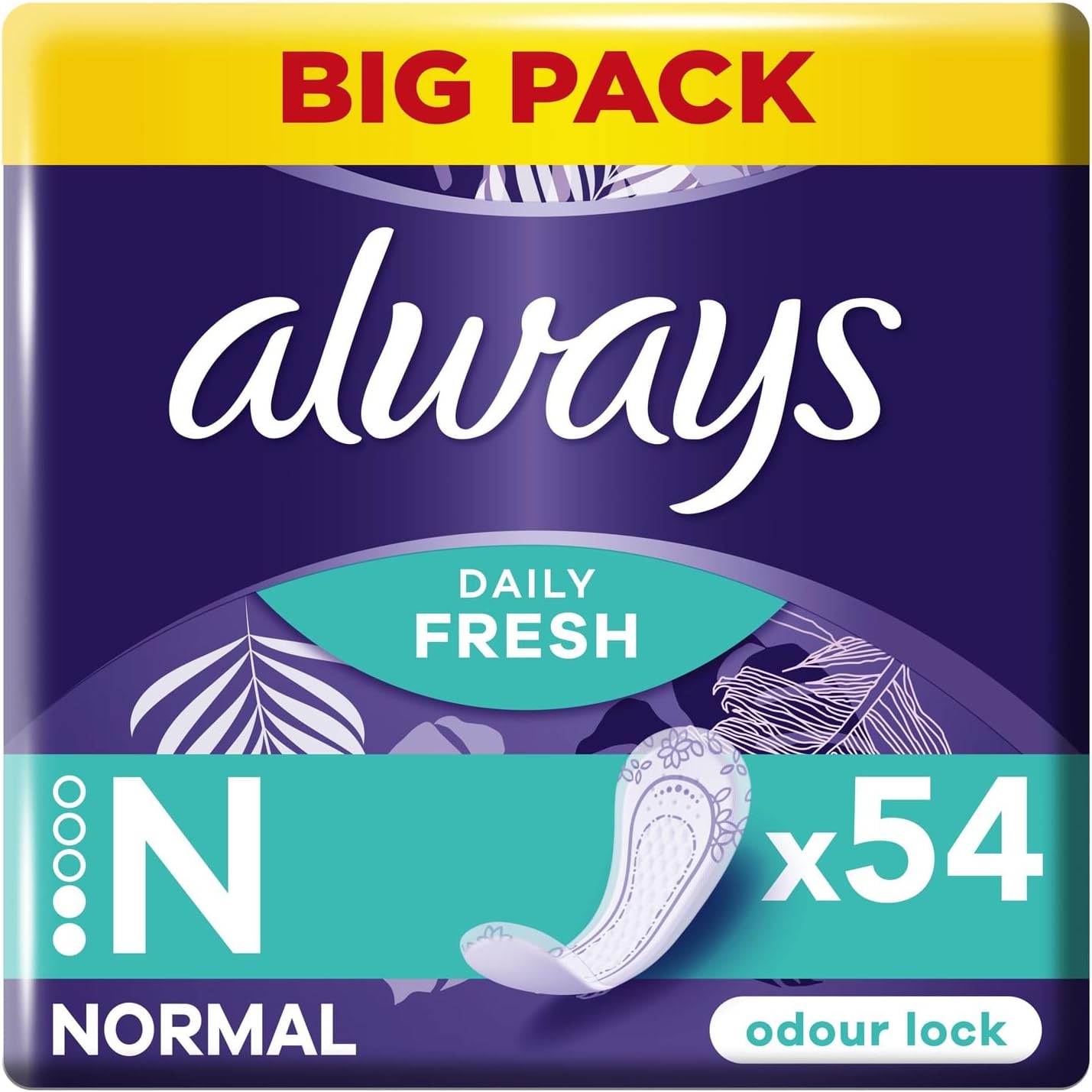 Front image: Always Dailies panty liners normal fresh protect breathable liners 54 pack