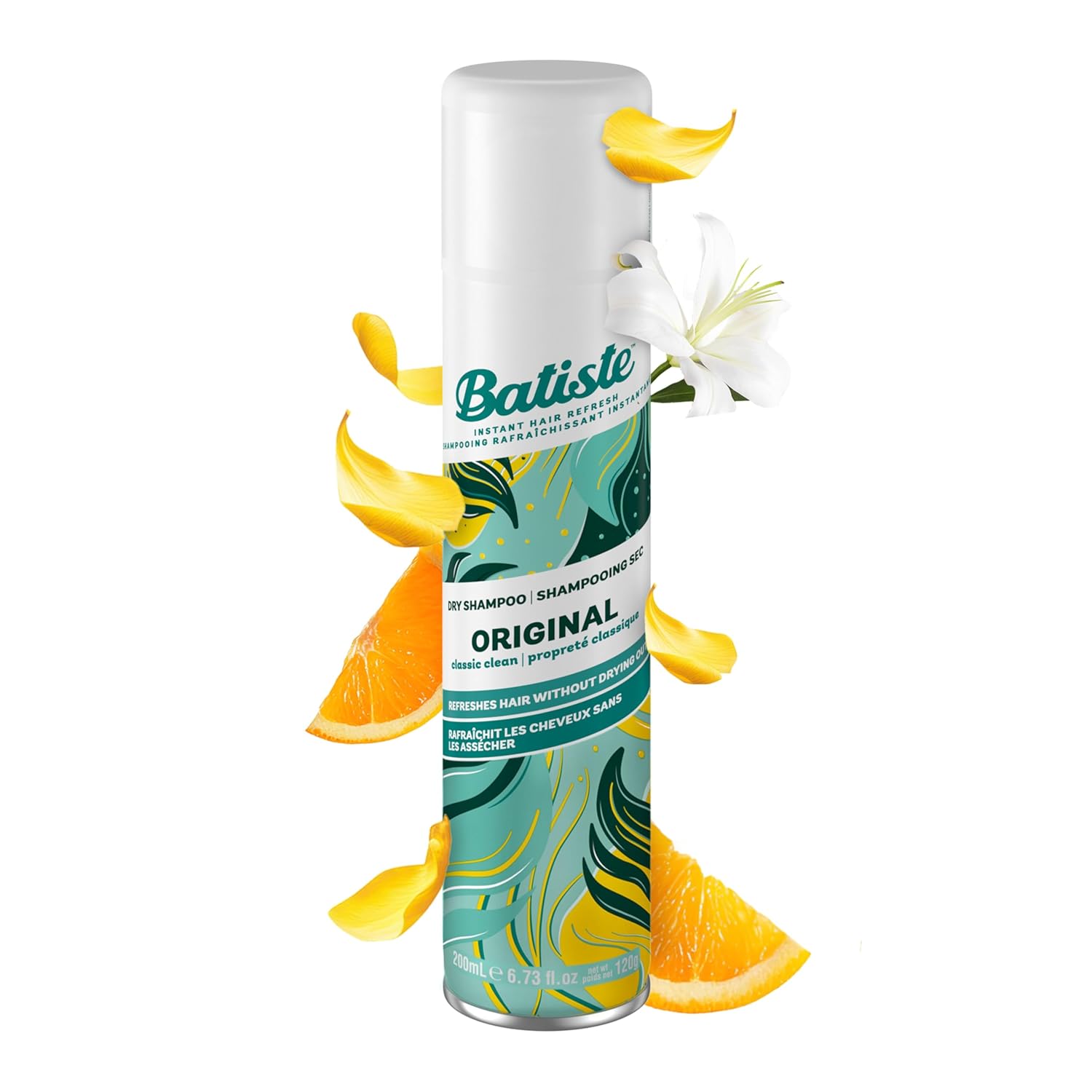 Batiste Dry Shampoo Original Classic Fresh 200ml can on white background.