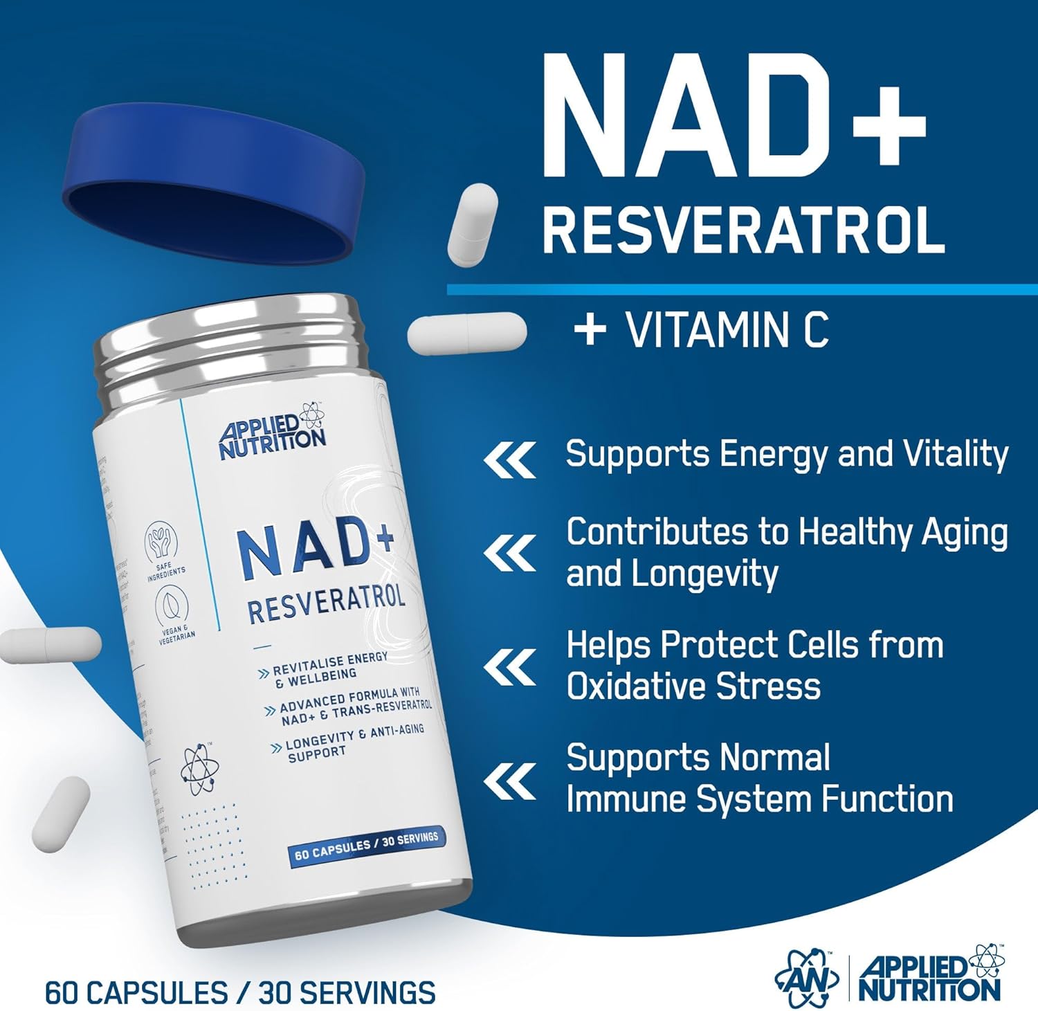 Applied Nutrition NAD+ & Resveratrol Complex, 500mg - 60 Capsules