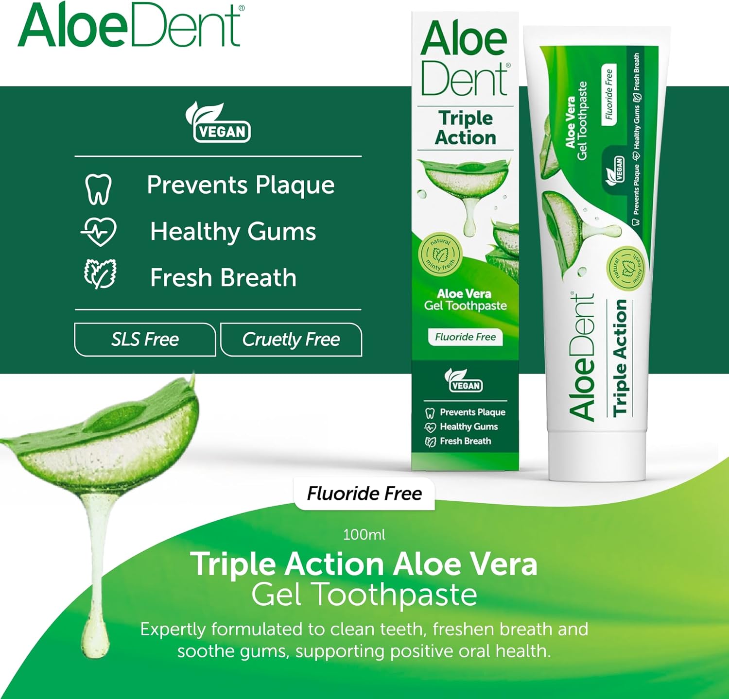 Aloe Dent Triple Action Aloe Vera Toothpaste Fluoride Free - 100ml