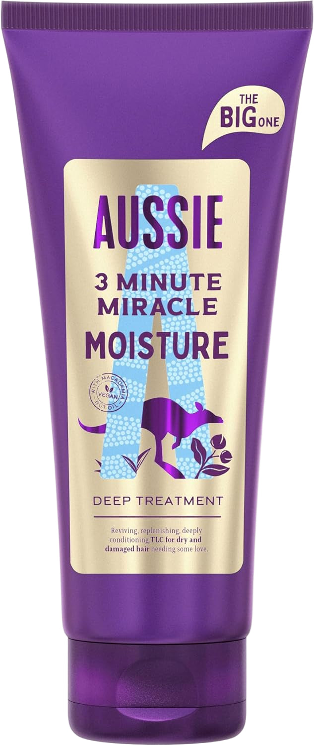 Aussie 3 Minute Miracle Moisture deep treatment tube on a white background