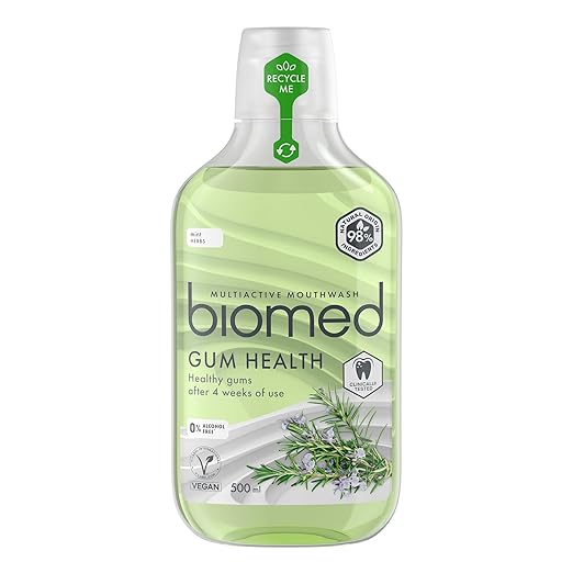 BIOMED Herbal Fresh 98% Natural Mouthwash bottle, 500ml.