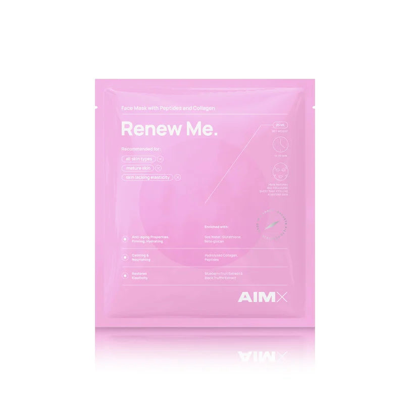 AIMX Renew Me – 25ml x 5 Bio-Cellulose Face Masks with Peptides & Collagen