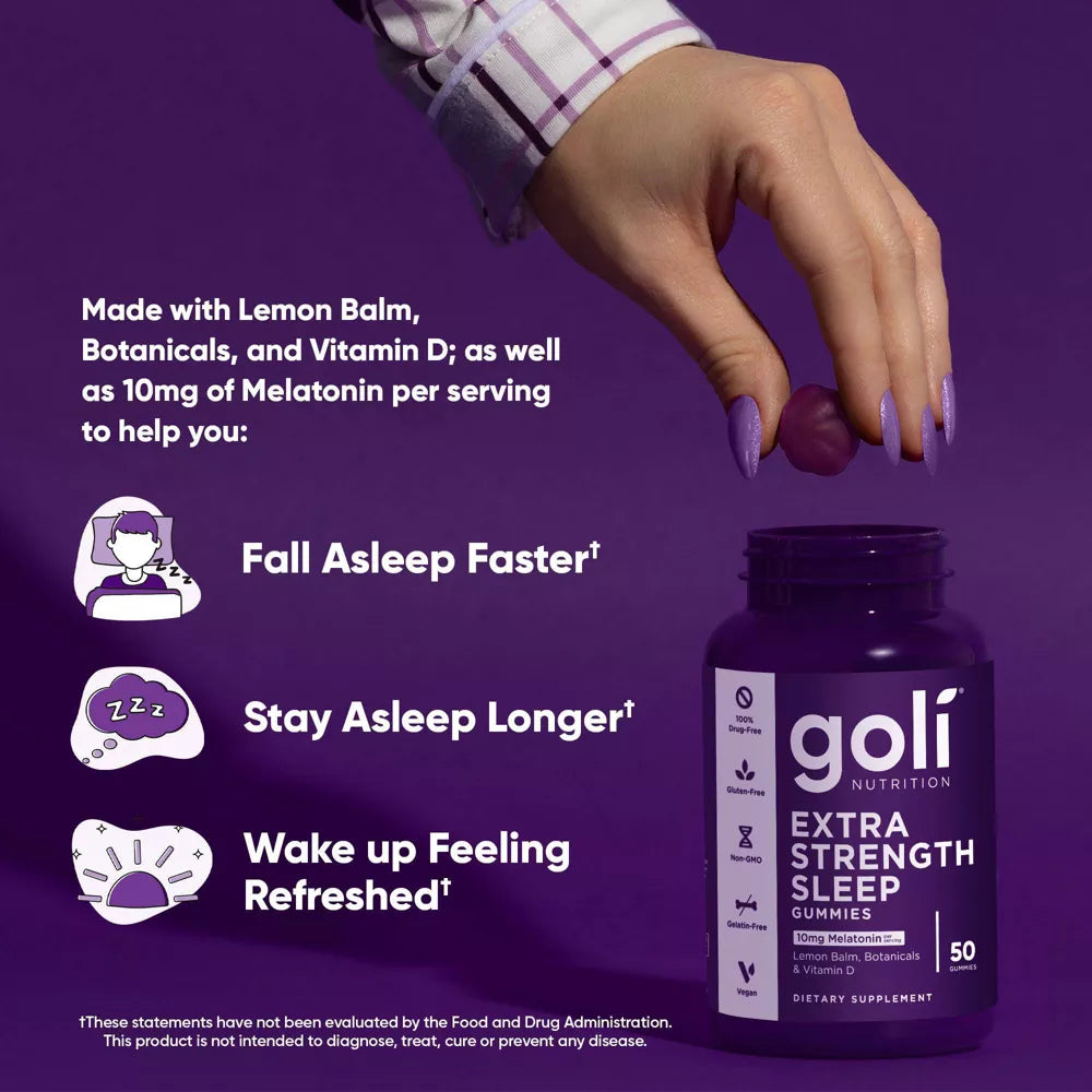 Goli Nutrition Extra Strength Sleep Gummies 10mg Melatonin 50 Count