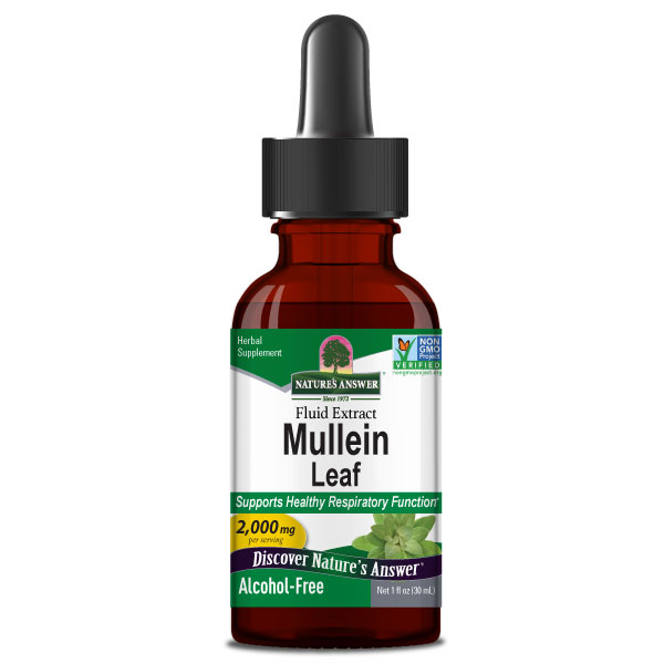 Nature’s Answer Mullein Leaf Extract alcohol-free liquid herbal supplement 30ml front view