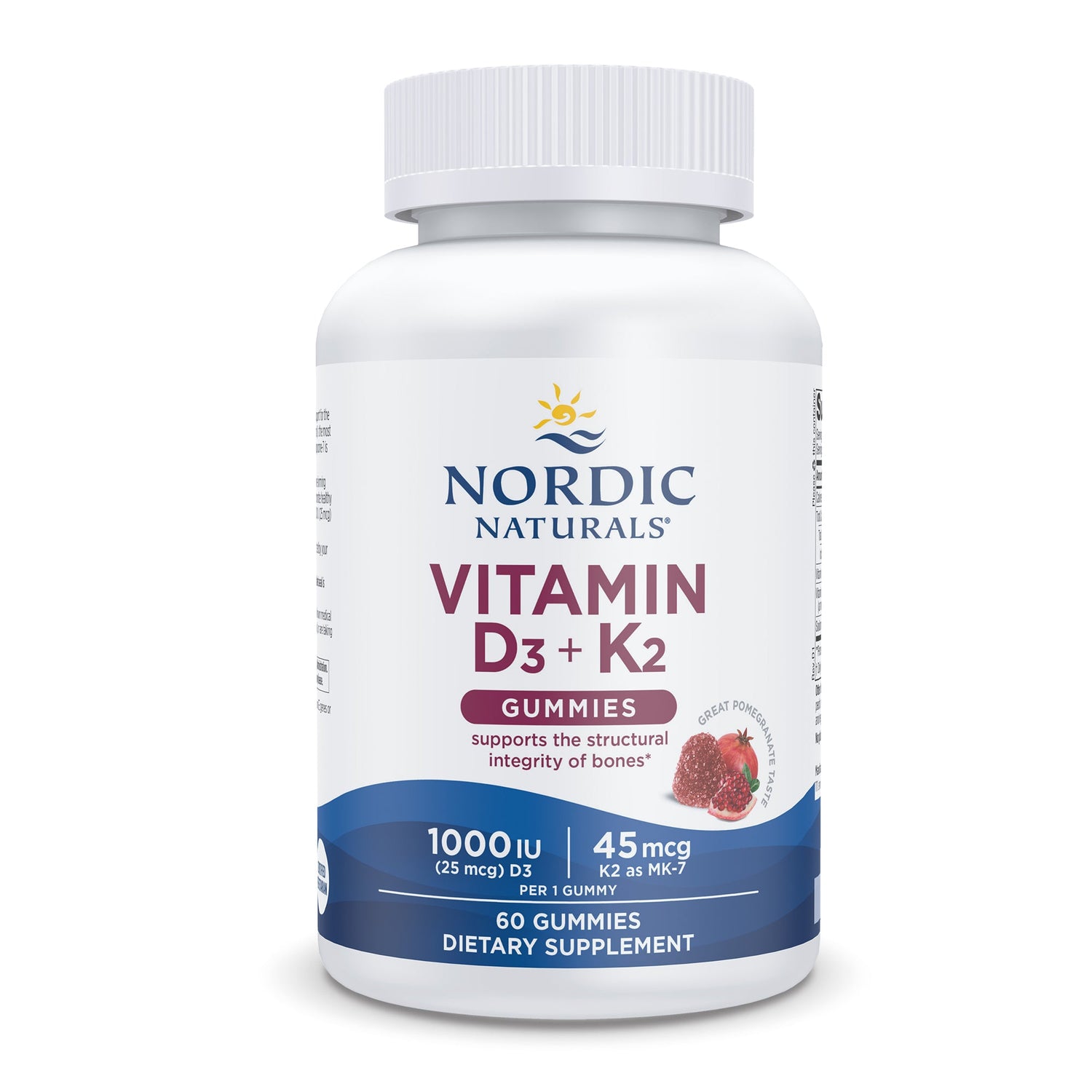 Nordic Naturals Vitamin D3 and K2 Gummies, Pomegranate, 60 Capsules