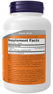 Now Foods L-Arginine, Double Strength 1000 mg Tablets Amino Acid