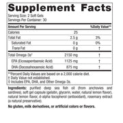Back of Ultimate Omega 2X supplement bottle showing supplement facts panel and usage instructions.