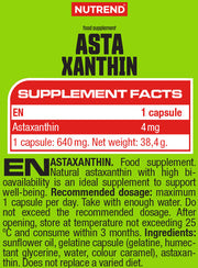 Nutrend Astaxanthin 4mg capsules supplement facts ingredients panel bottle 60 capsules