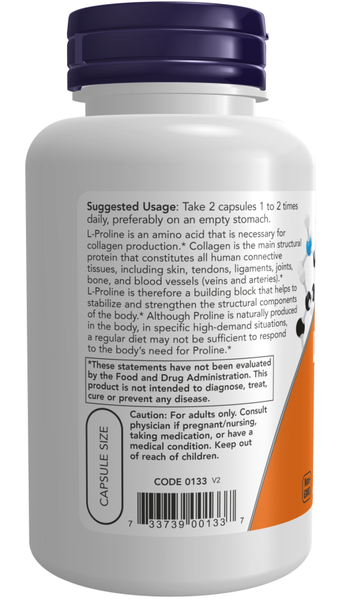 Now Foods L-Proline 500 mg Veg Capsules Structural Support*