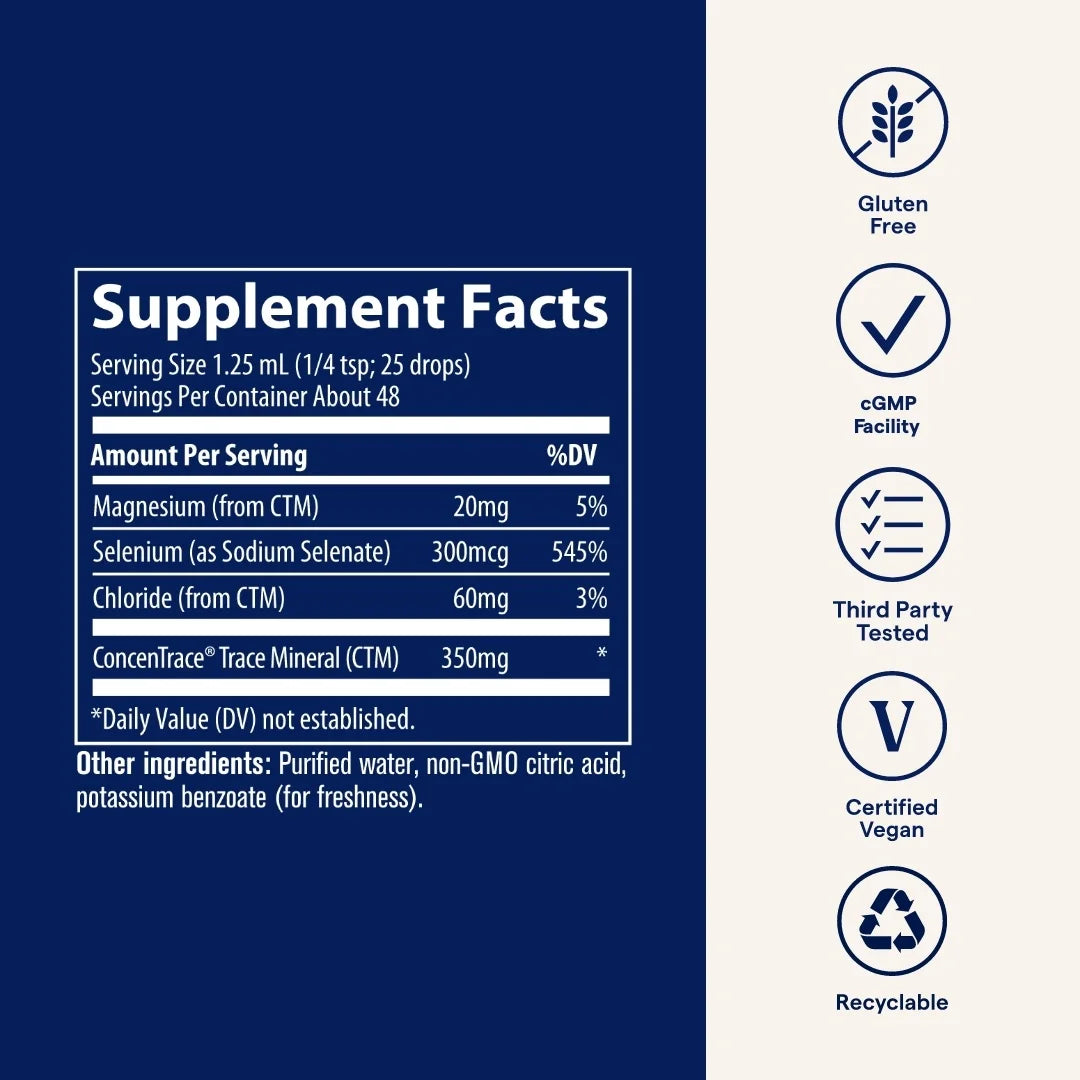 Supplement Facts Image: Trace Minerals Ionic Selenium supplement facts ingredients liquid bottle 59ml