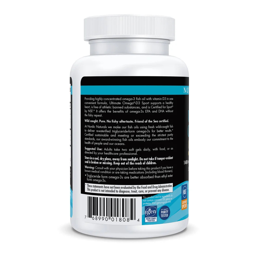 Barcode and product details for Nordic Naturals sports supplement.