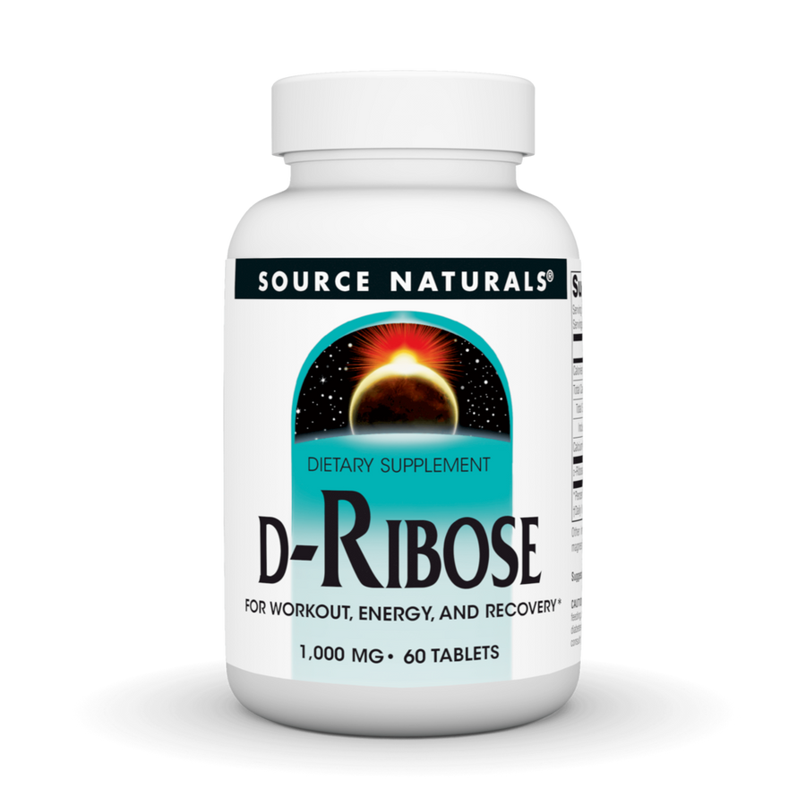 Front image: Source Naturals D-Ribose 1000mg tablets bottle 60 count