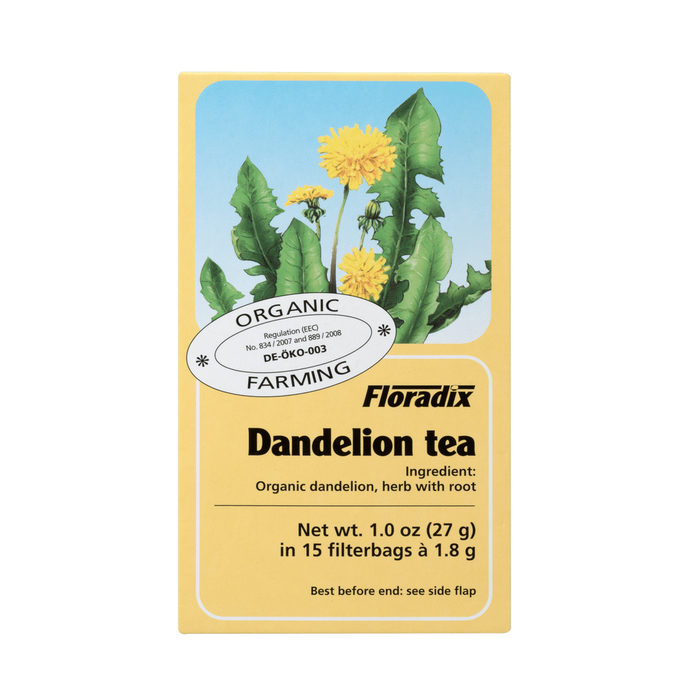 Floradix Organic Dandelion Herbal Tea box, 15 teabags.