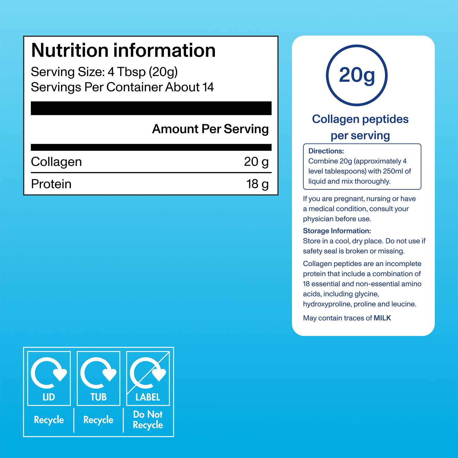 Vital Proteins collagen peptides nutrition facts 284g back label
