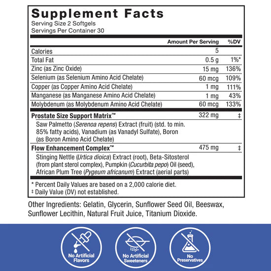 Supplement facts label with detailed nutritional information and ingredients on a blue background.