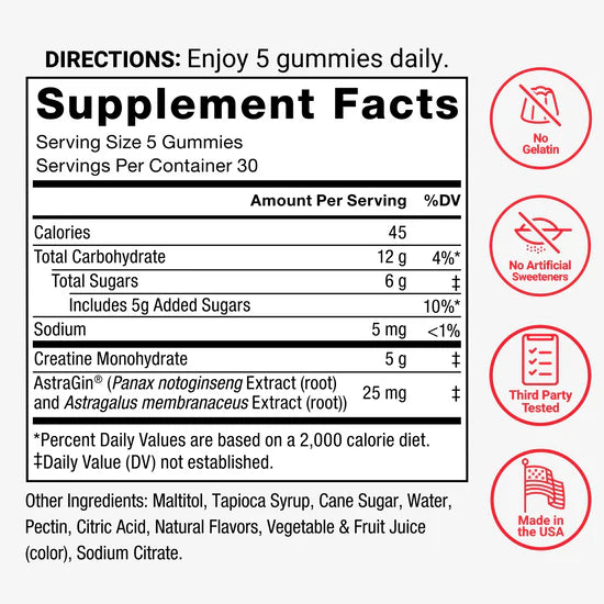 Force Factor Creatine Gummies - 5g Dose, Mixed Fruit, 150 Count

