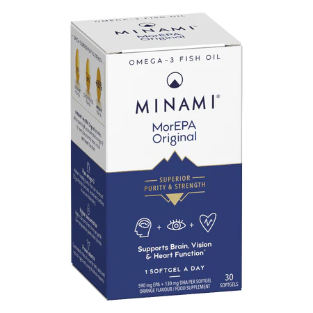 Label detail showing ingredients and supplement facts for Minami MorEPA Original.