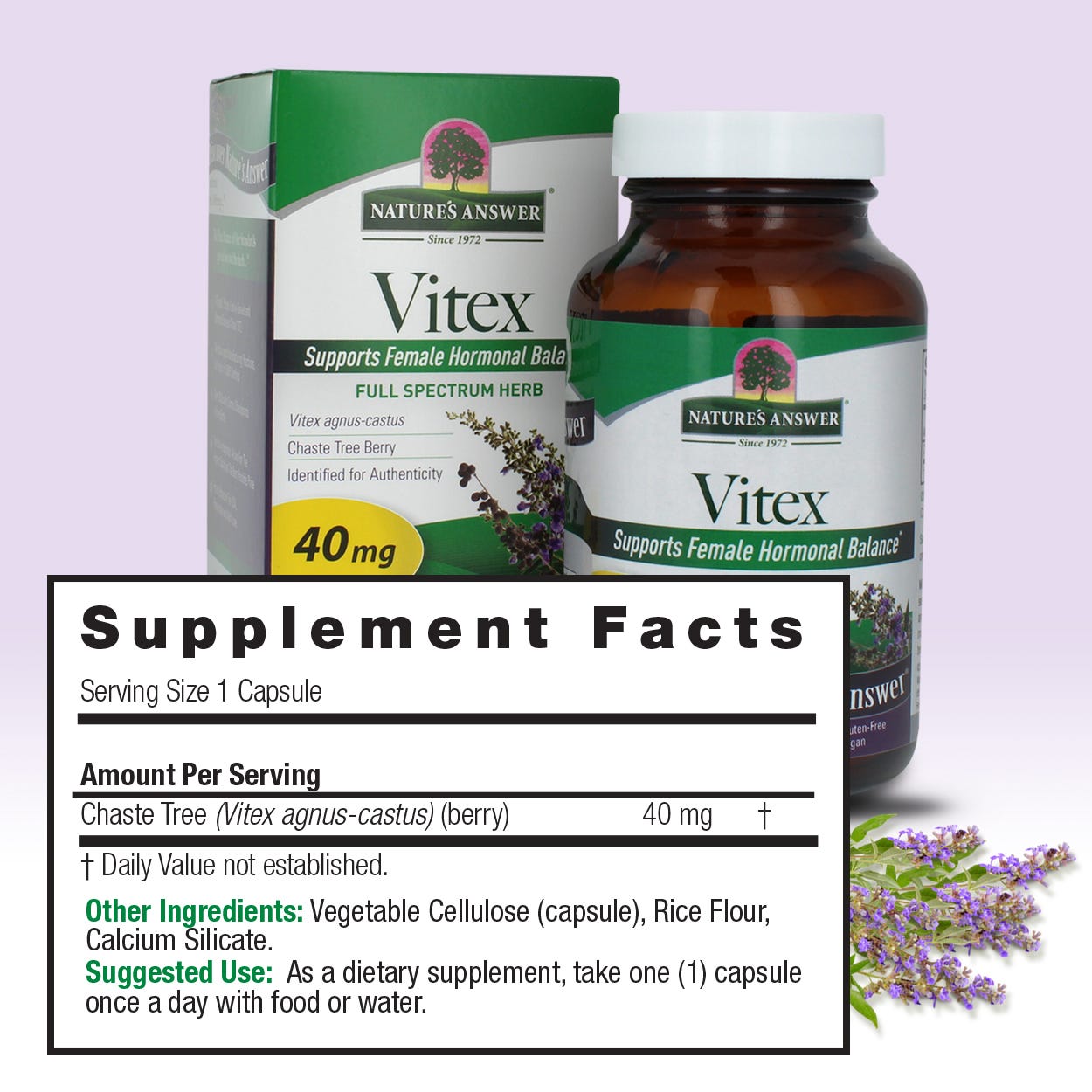 Nature’s Answer Vitex chastetree berry capsules supplement facts 90 count