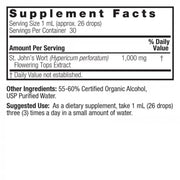 Supplement facts label for St. John's Wort extract on a white background