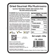 Supplement facts, ingredients & barcode image: Wild Mushroom Co mushrooms ingredients label pack 340g