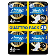Front image: Always Ultra Secure Night pads size 4 wings sanitary pads 36 pack