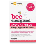 Unbeelievable Health Bee Energised supplement bottle, 20 capsules, on white background.