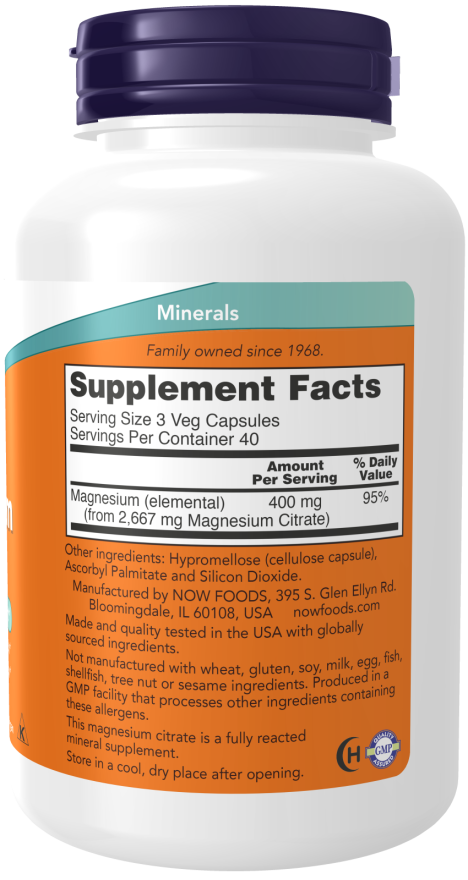 NOW Magnesium Citrate Veg Capsules