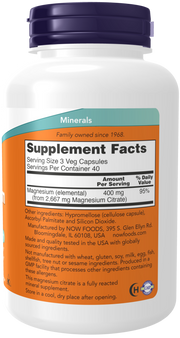 NOW Magnesium Citrate Veg Capsules