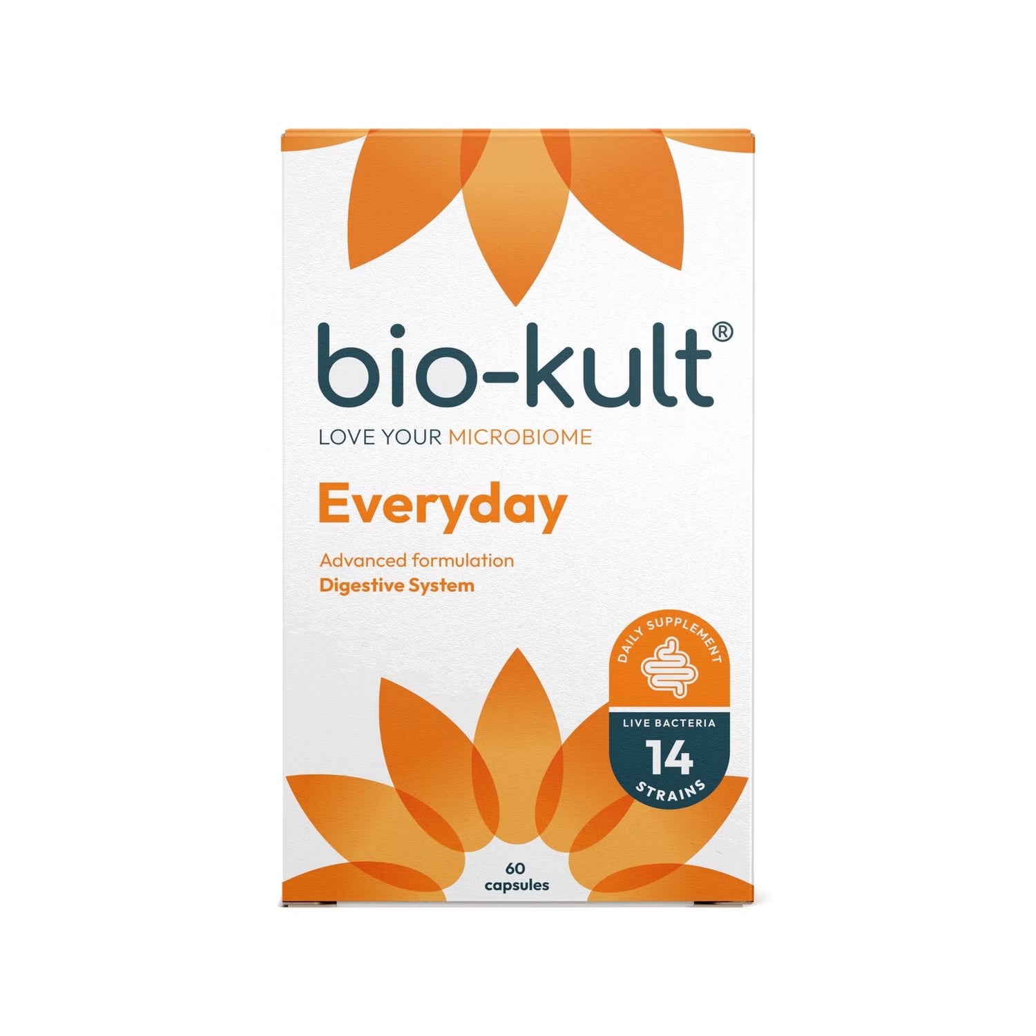 Bio-Kult Everyday probiotic supplement box front label 60 capsules on white background