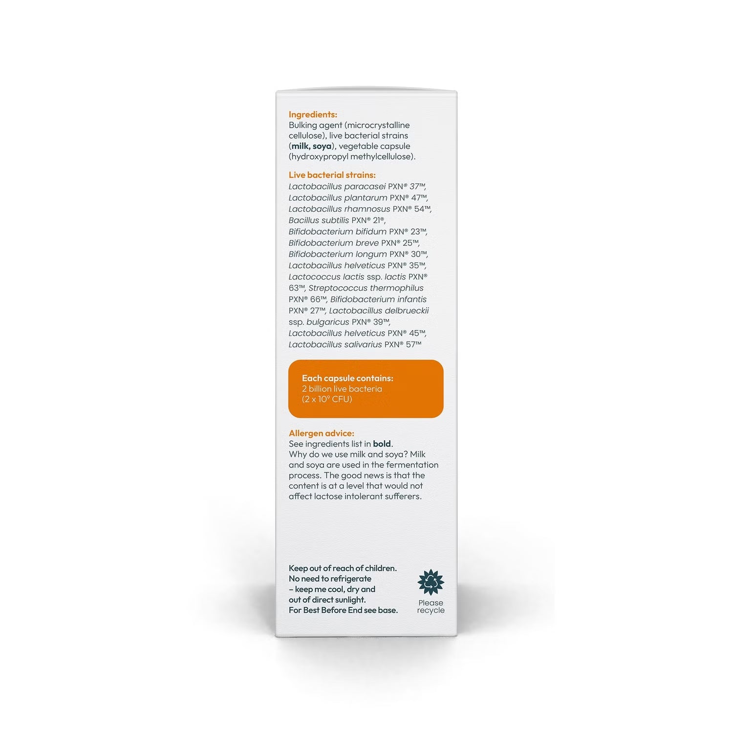 Bio-Kult Everyday supplement facts and ingredients label 60 capsules on white background side view