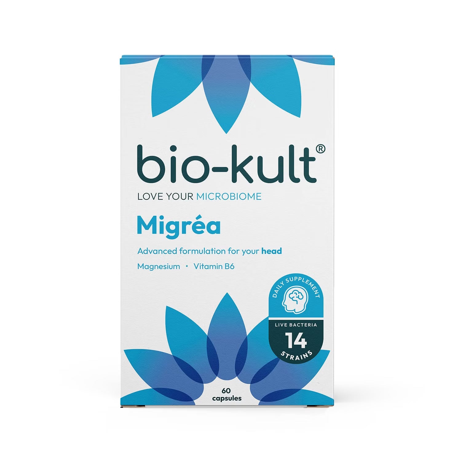 Bio-Kult Migréa probiotic supplement box front label 60 capsules on white background