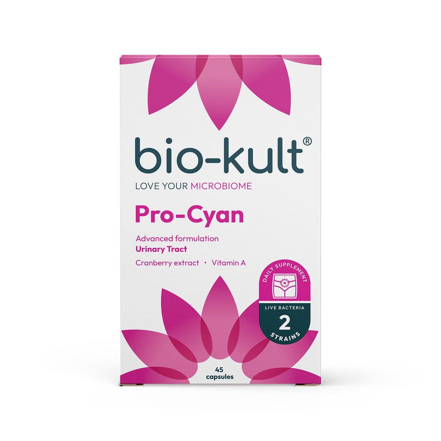Bio-Kult Pro-Cyan probiotic supplement bottle front label on white background