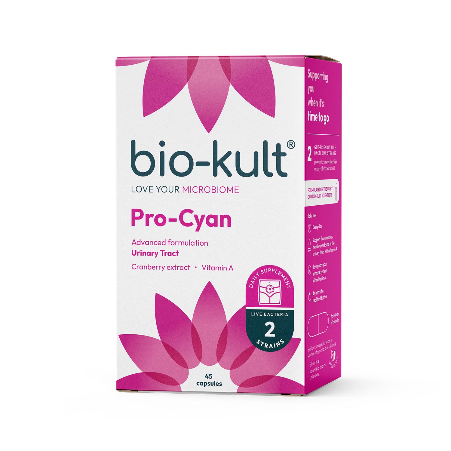 Bio-Kult Pro-Cyan probiotic supplement bottle front label on white background