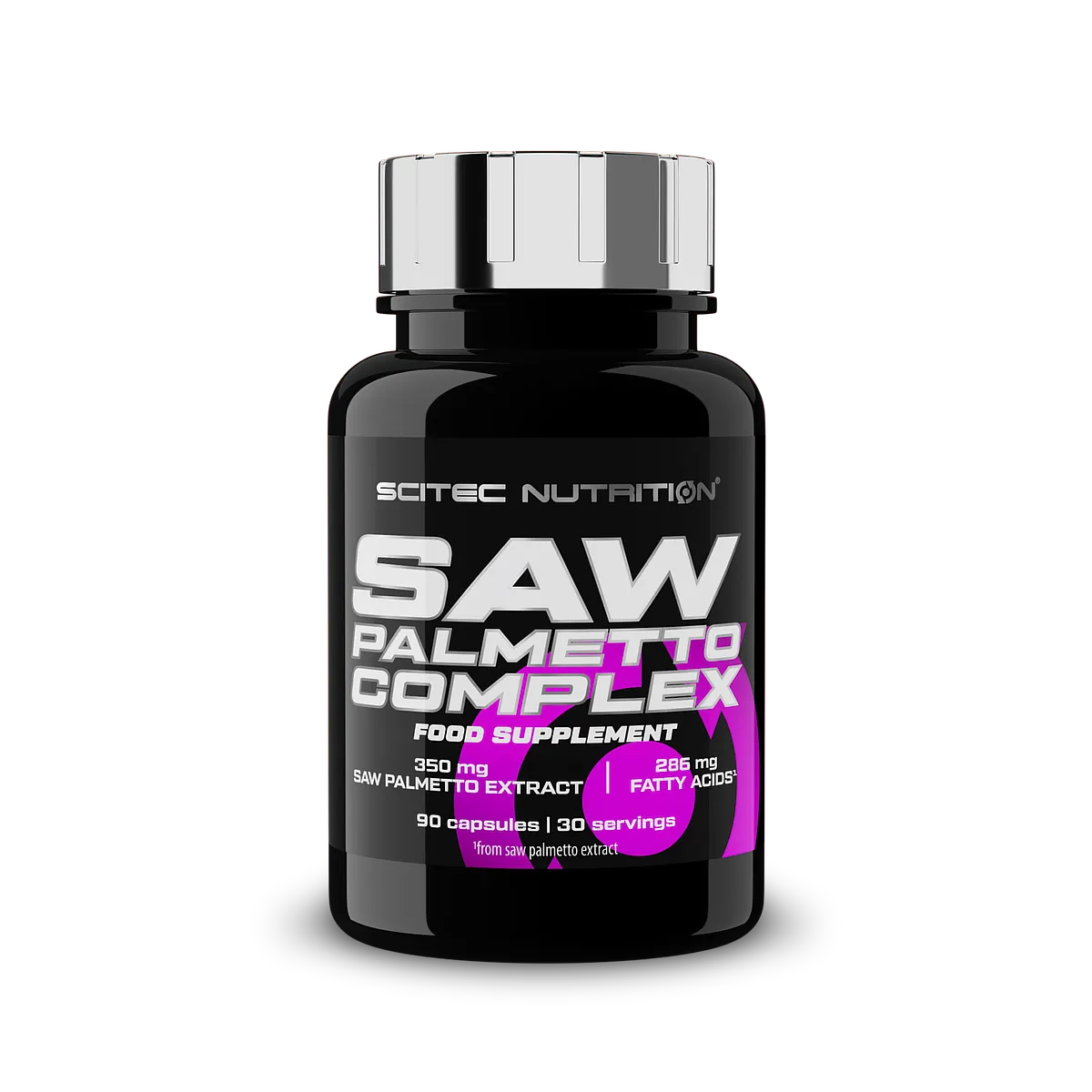 Scitec Nutrition Saw Palmetto Complex bottle, 90 capsules, on white background.