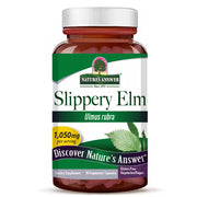 Bottle of Natures Answer Slippery Elm supplement on a white background