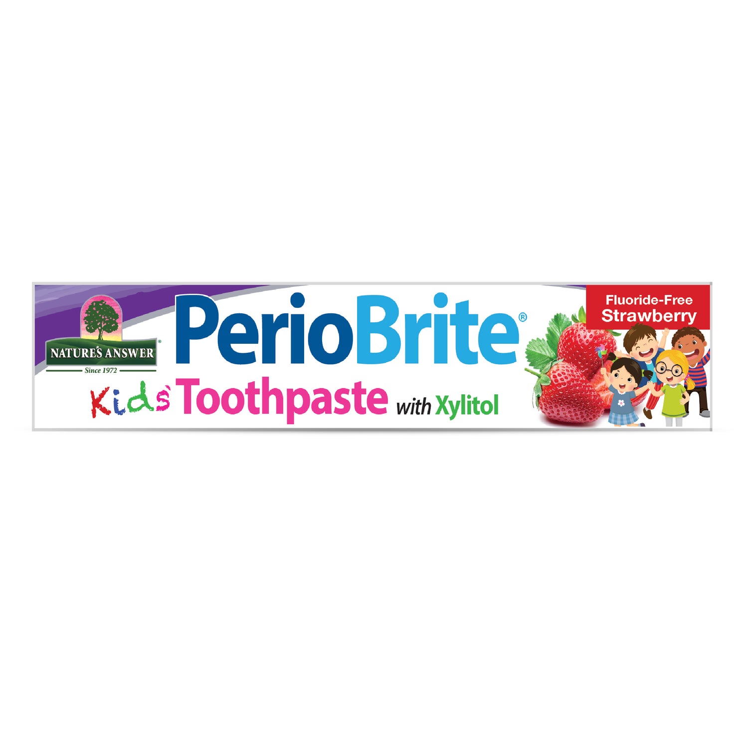 Nature’s Answer PerioBrite Kids Fluoride-Free Toothpaste Strawberry 113.4g box front view