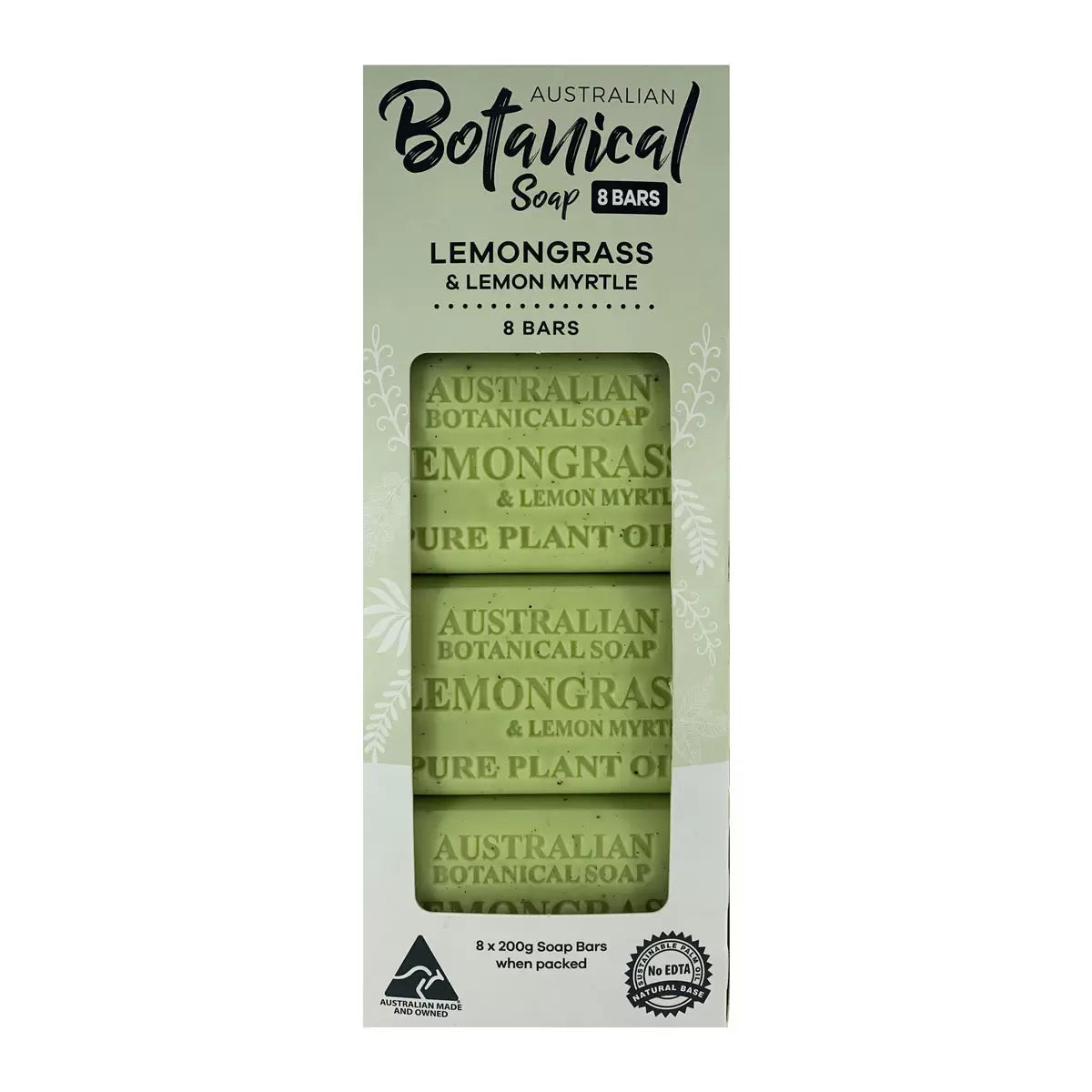 Pack of 8 Australian Botanical Lemongrass & Lemon Myrtle Soap Bars.