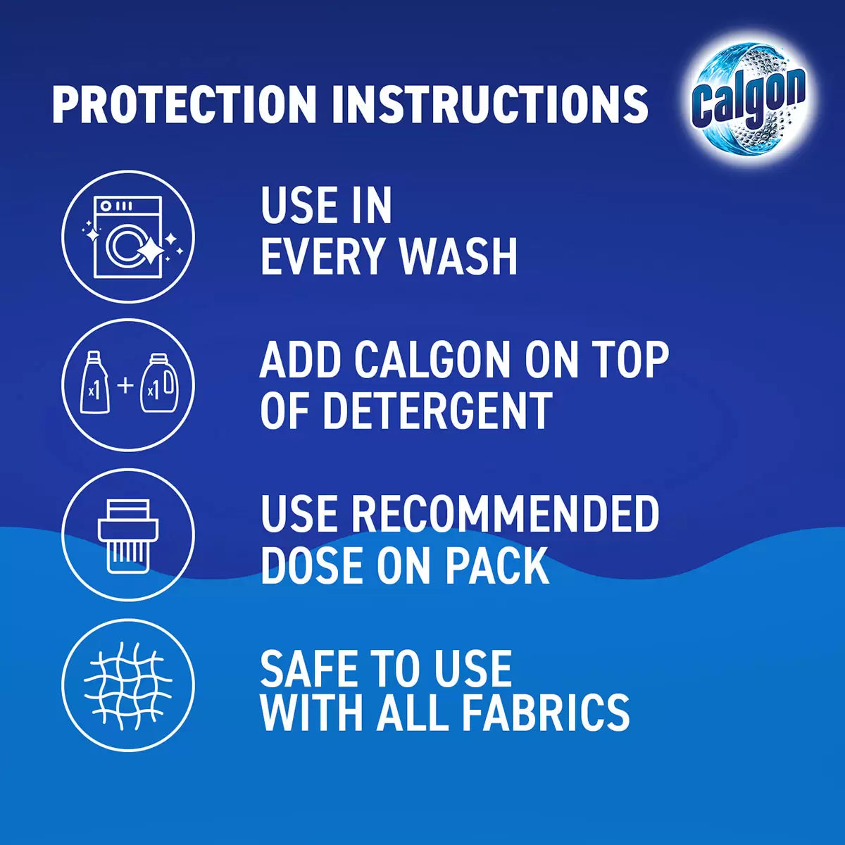 Calgon Power Tabs 4-in-1 Washing Machine Tablets 75 Pack showing product information and usage instructions