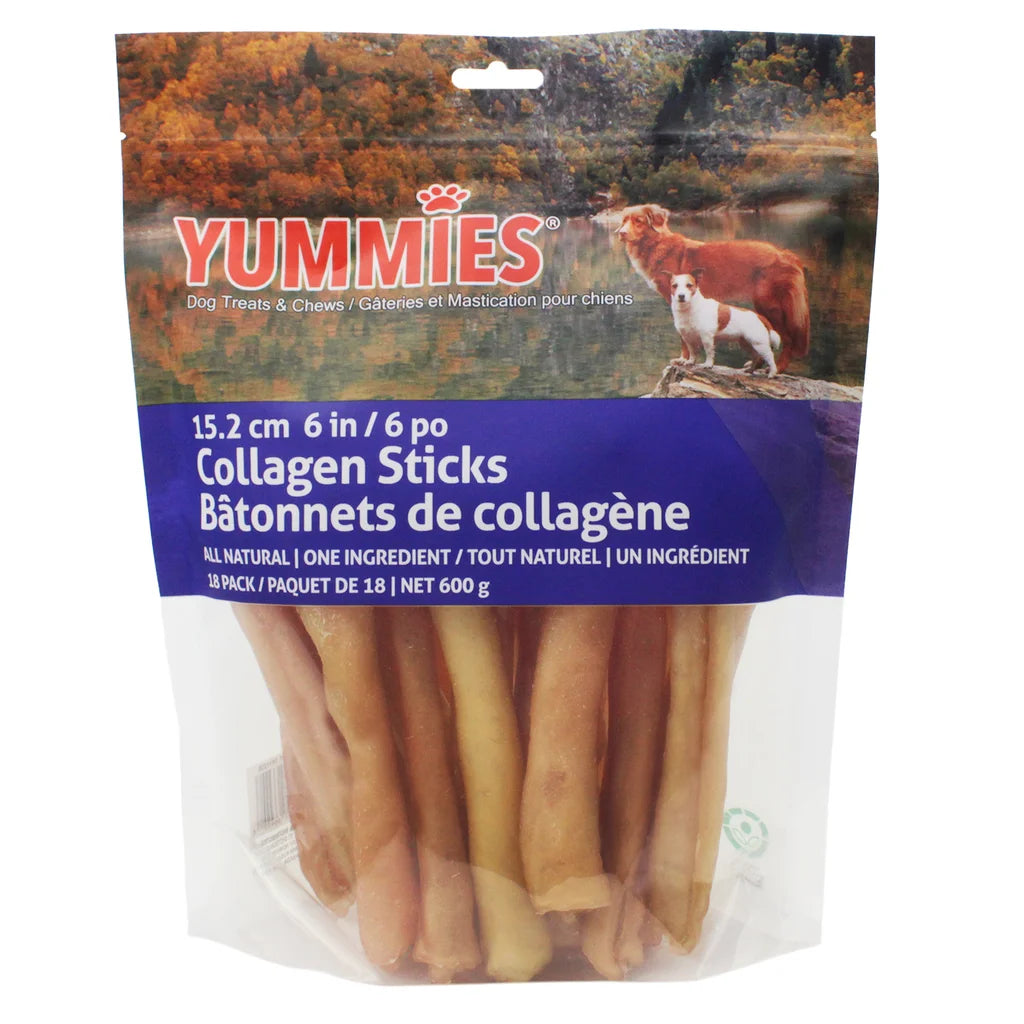 Yummies beef collagen dog chew sticks natural treat pack 18 pieces 6 inch 600g bag