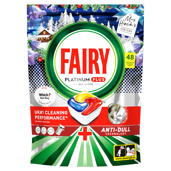 Fairy Platinum Plus All In One Lemon Dishwasher Capsules Mrs Hinch's 48 Count pouch