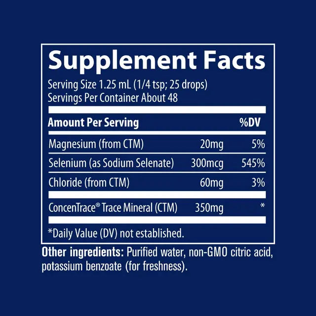 Supplement facts label with detailed nutritional information on a blue background