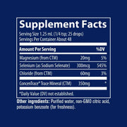 Supplement facts label with detailed nutritional information on a blue background