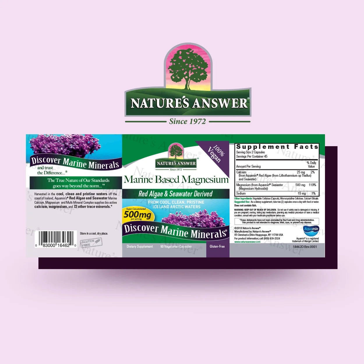 Nature's Answer Marine Magnesium Plant-Based Capsules 90 count barcode packaging