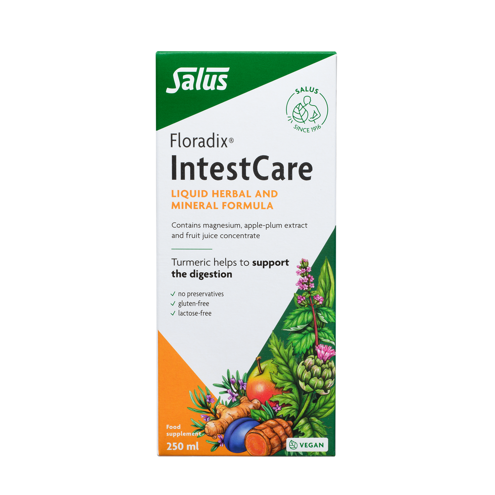 Floradix IntestCare Liquid Herbal & Mineral Formula box 250ml.