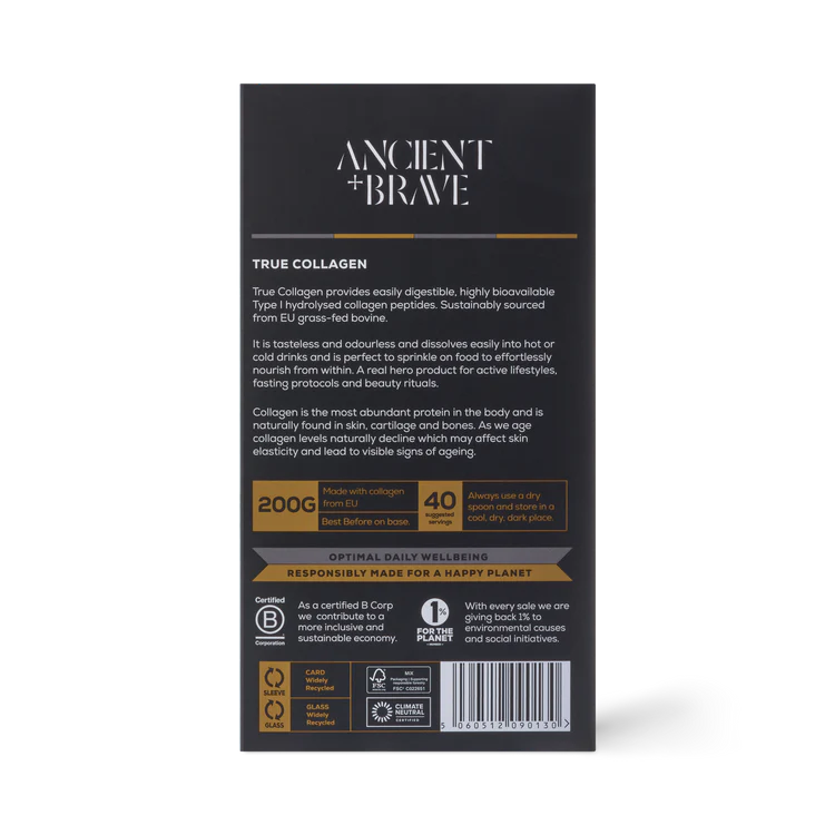 Barcode and certification logos (B Corp, 1% for the Planet) on product packaging.